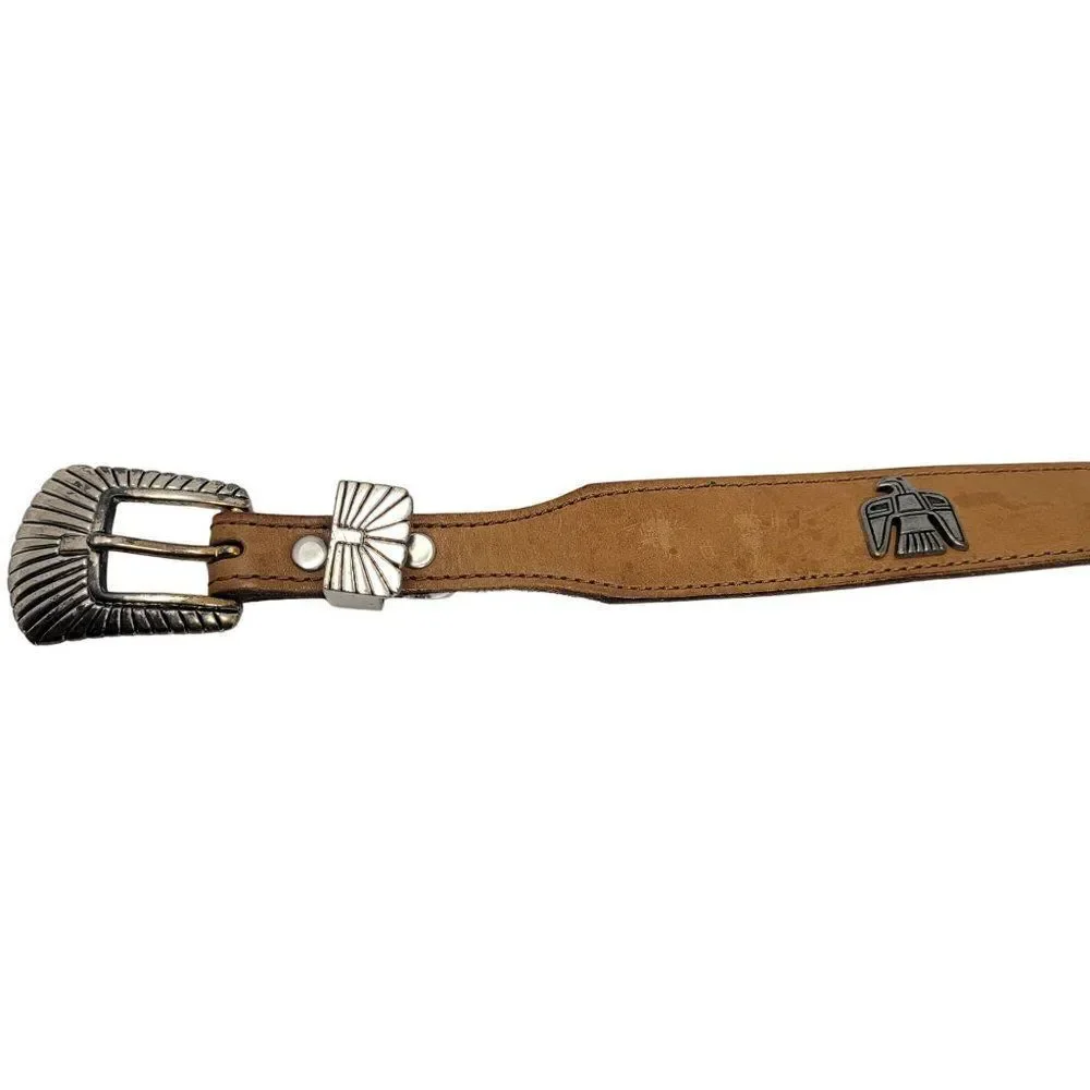 Vintage Southwestern Leather Belt Tan Silver Animal Concho M 34
